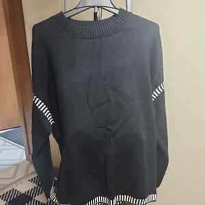 Women's Black Sweater with Striped Accents